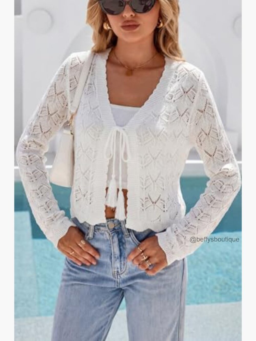 Cropped Linen Blend Cardigan Tie Front Lightweight Shrug - Picture 3 of 6